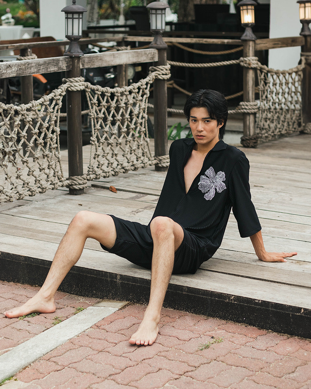 Antheia Jet Black Embroidered V-Neck Set