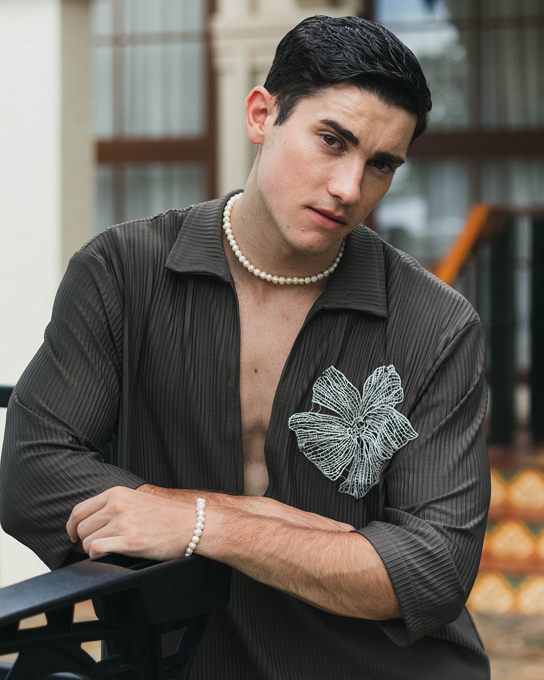 Antheia Gray Smoke V-Neck Set