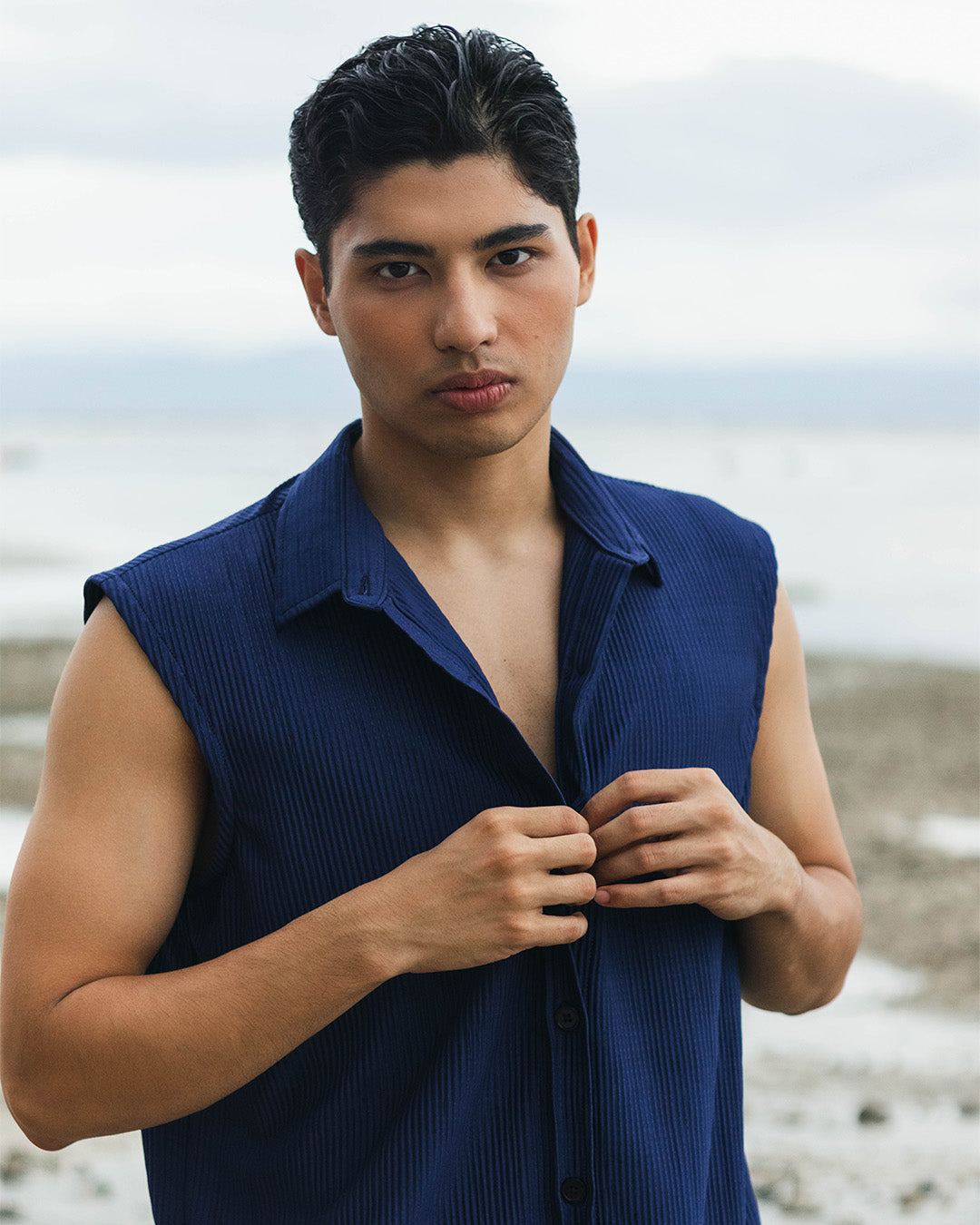 Antheia Denim Blue Collared Muscle Tee Set