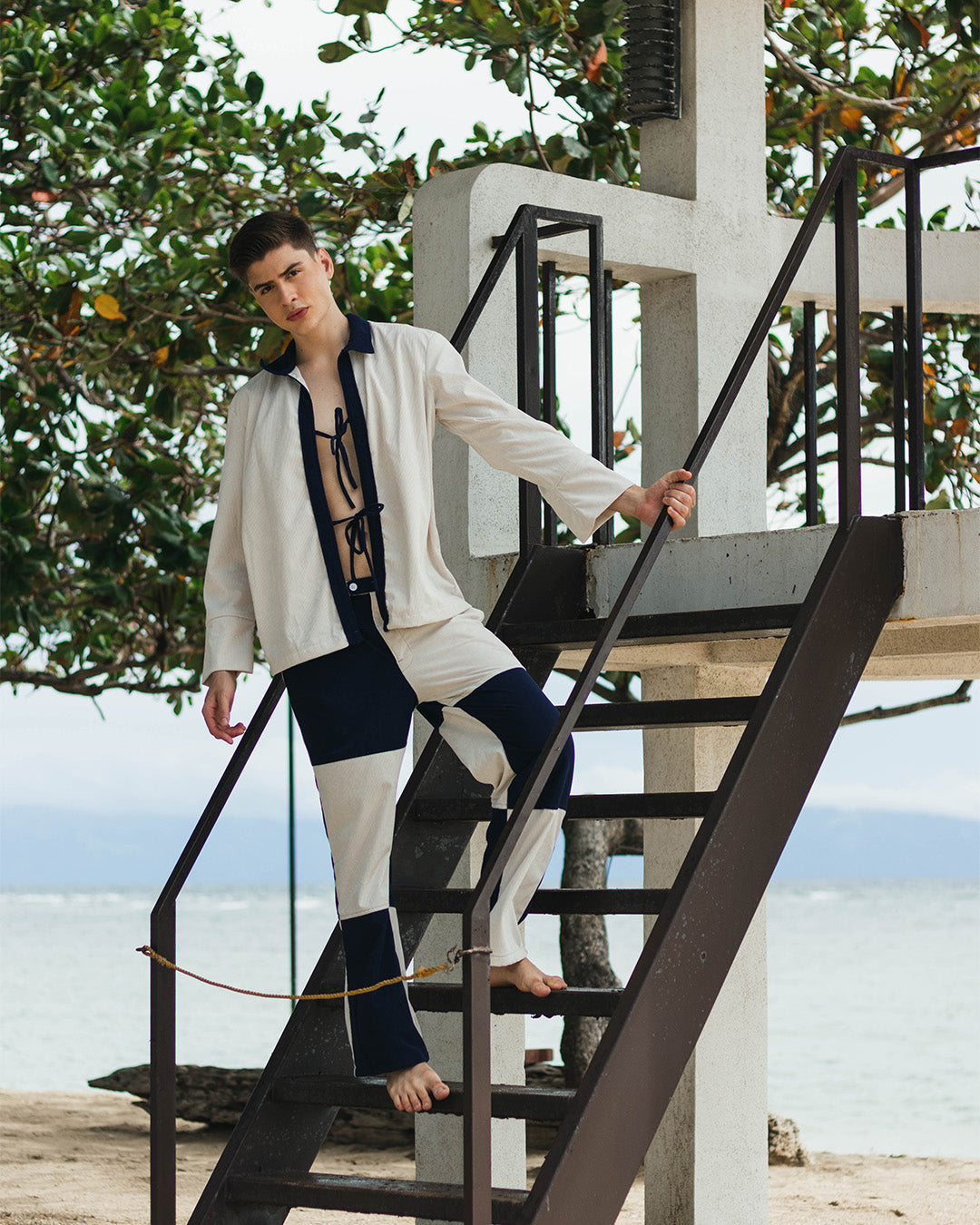 Navy Oat Knot Long Sleeves Set