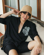 Antheia Jet Black Embroidered V-Neck Set