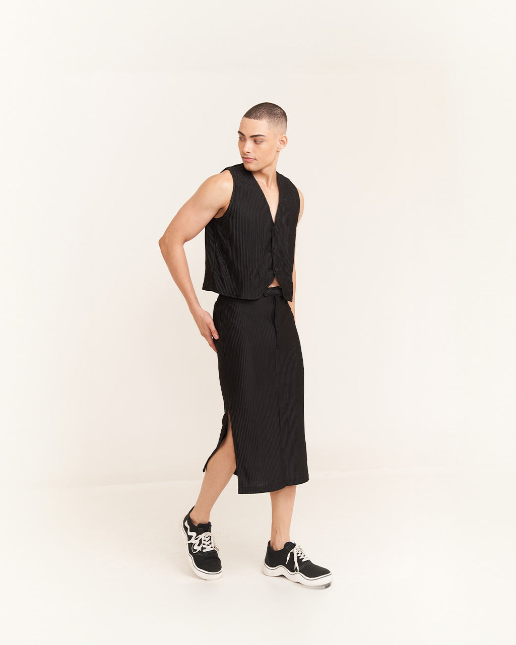 Eleutheria Jet Black Vest-Skirt Set