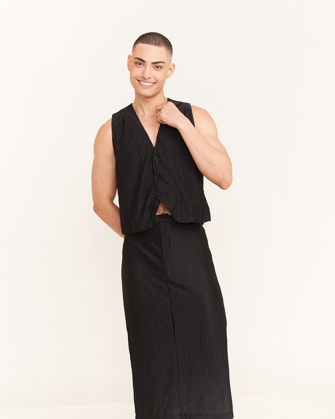 Eleutheria Jet Black Vest-Skirt Set